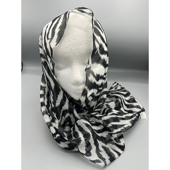Italian Sheer Scarf Zebra Print Black White 62x15" Lightweight Stylish HeadCover - Picture 1 of 8